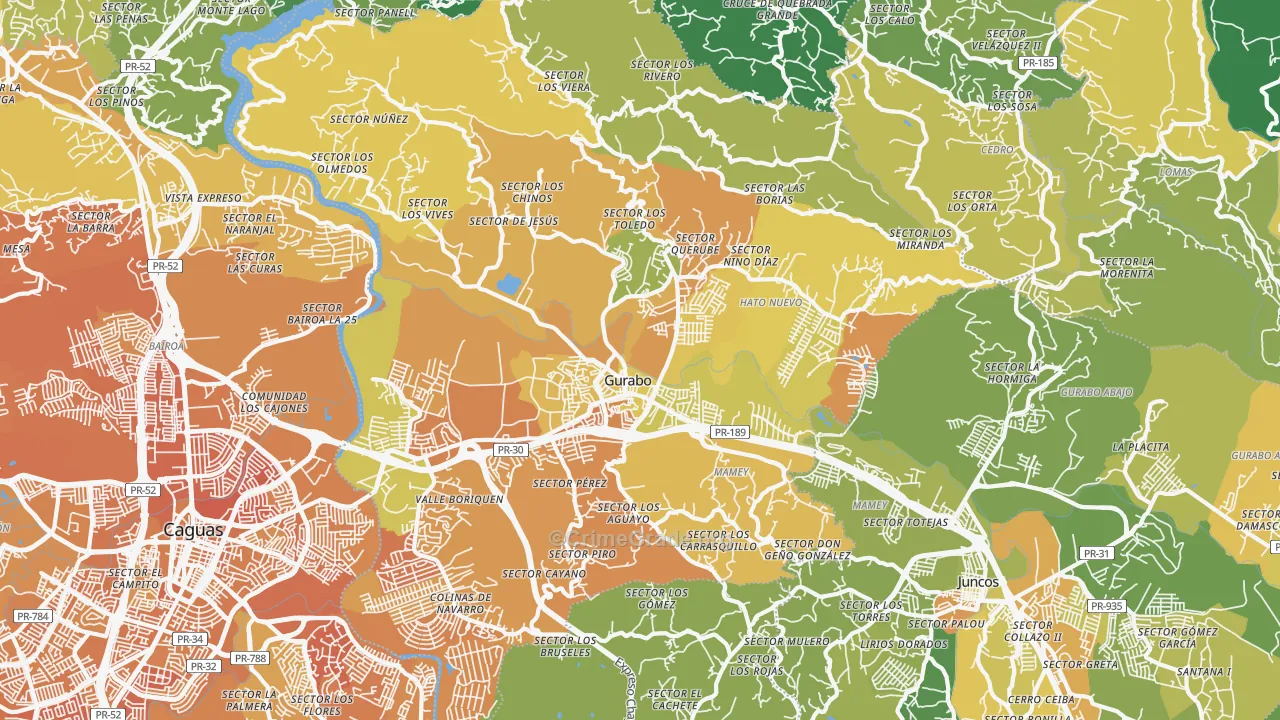 Gurabo, PR Map of Murder Rates