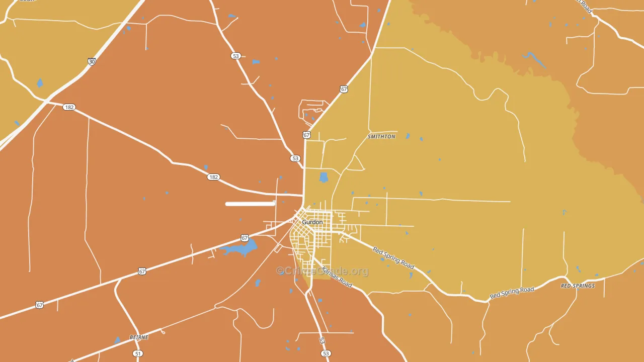 Gurdon, AR Map of Murder Rates