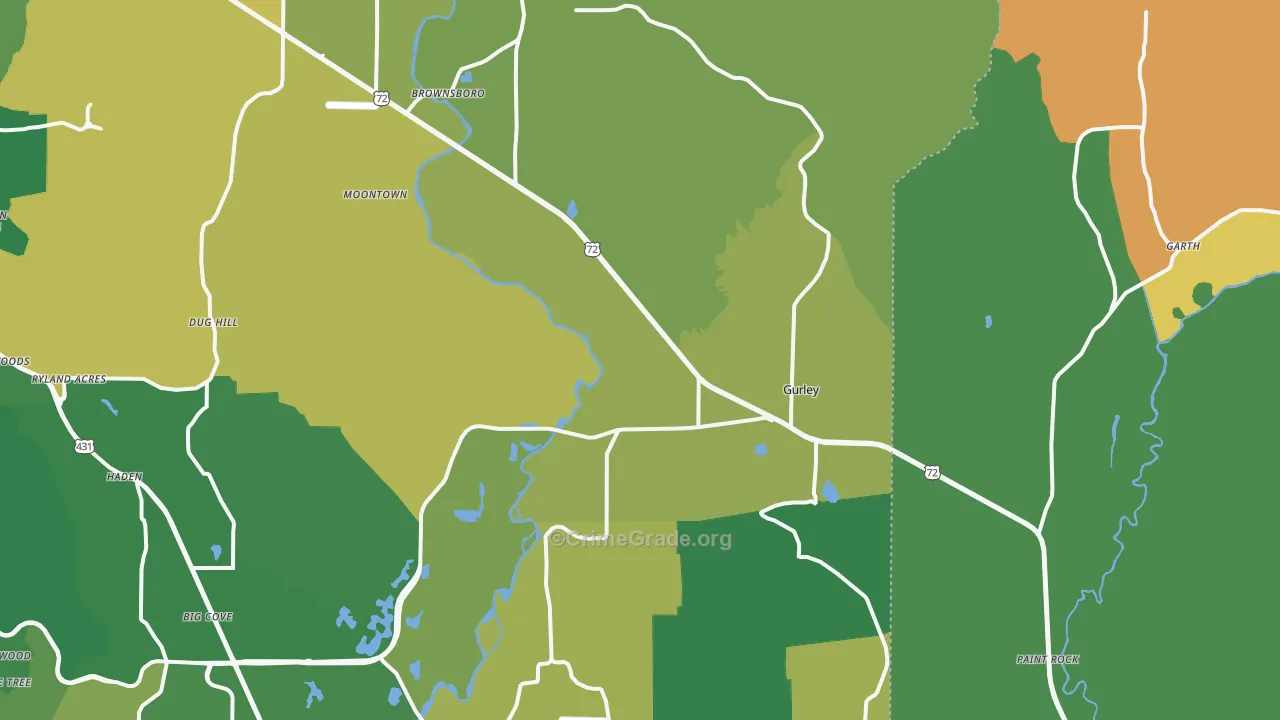 Gurley, AL Map of Murder Rates