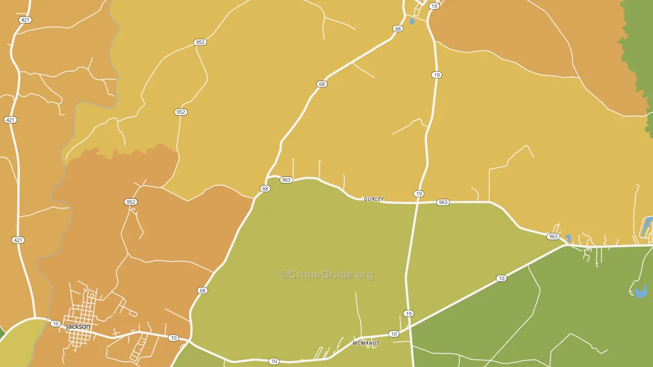 Gurley, LA Map of Murder Rates