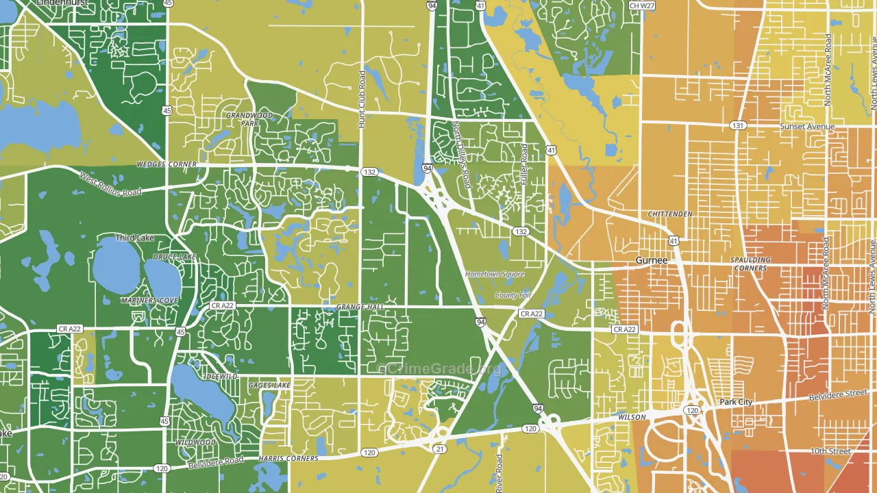 Gurnee, IL Map of Murder Rates