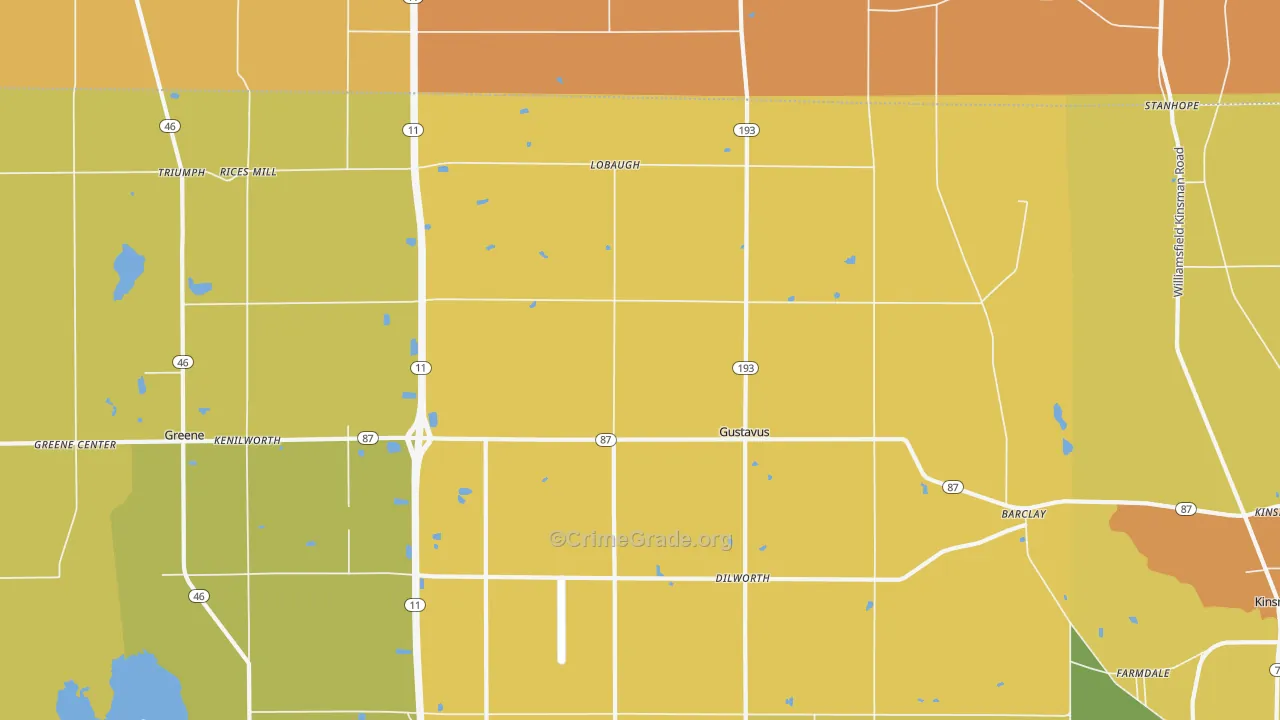 Gustavus, OH Map of Murder Rates