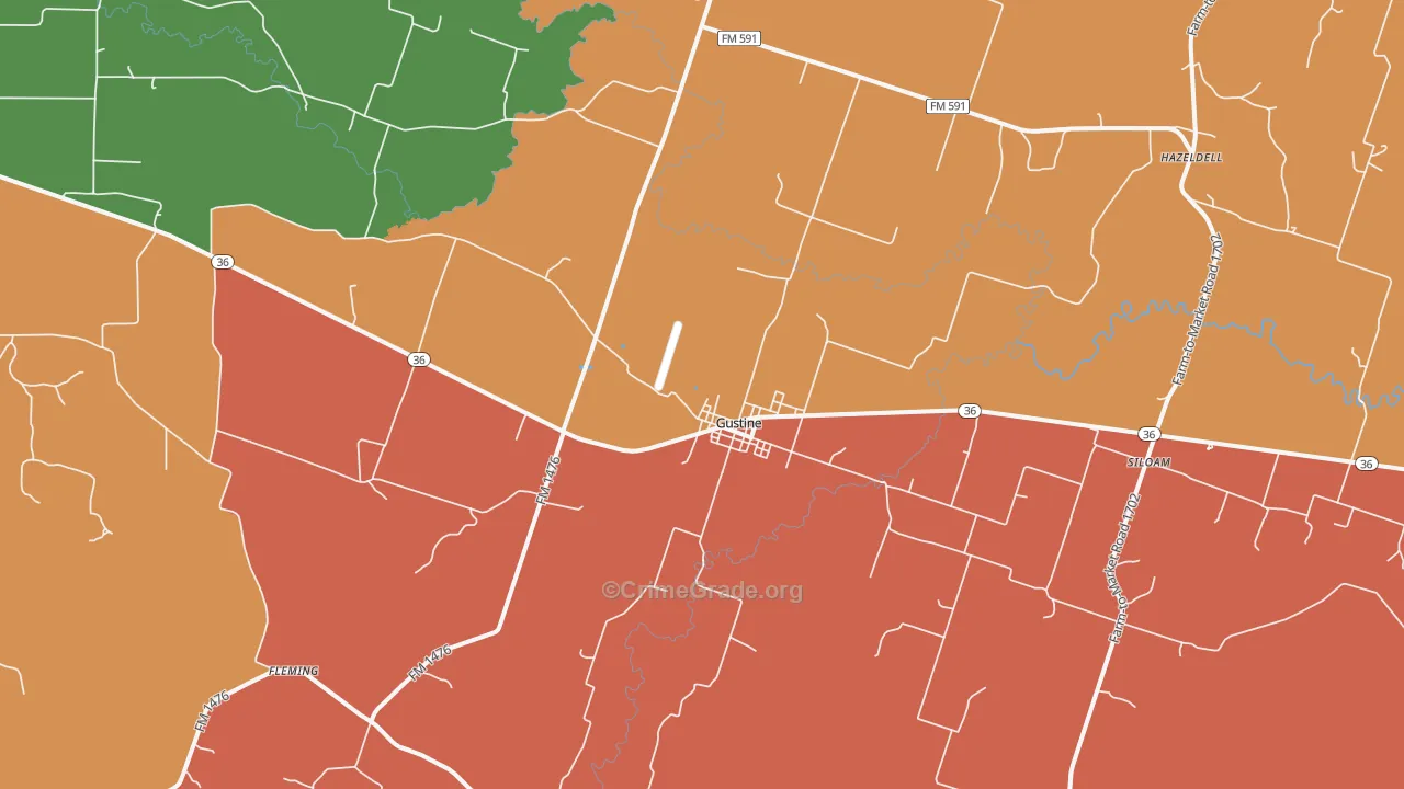 Gustine, TX Map of Murder Rates