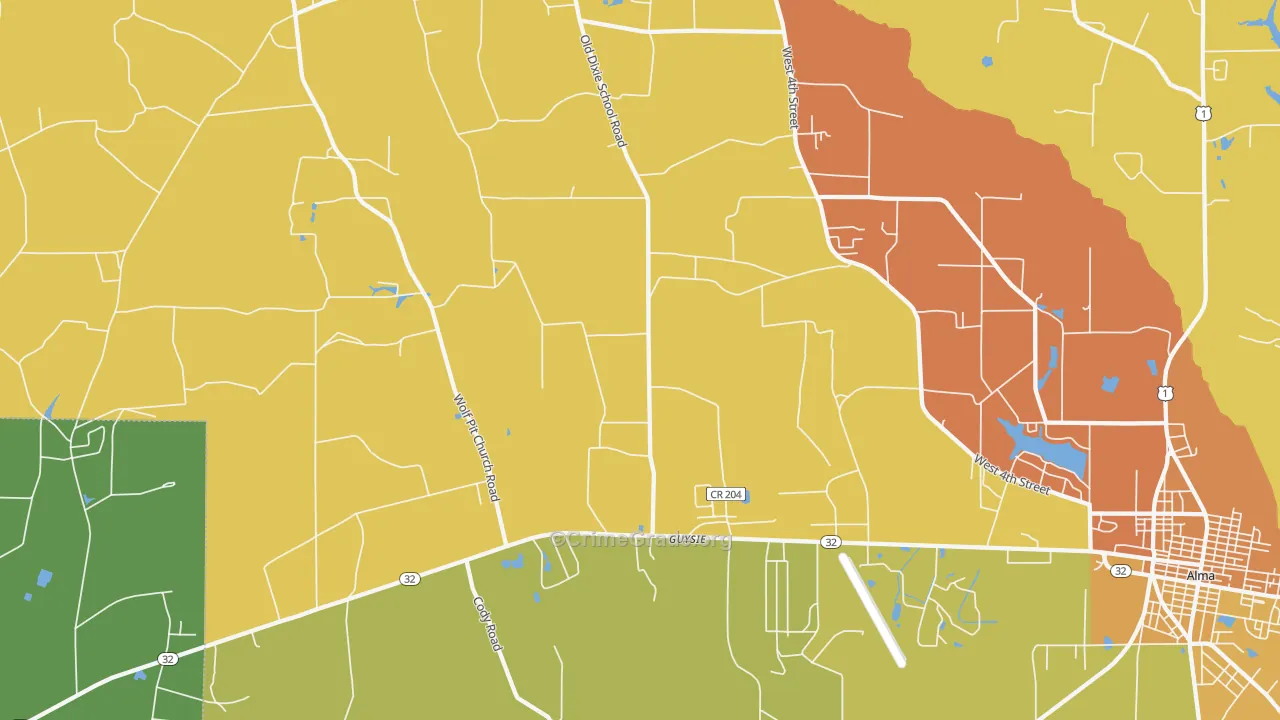 Guysie, GA Map of Murder Rates