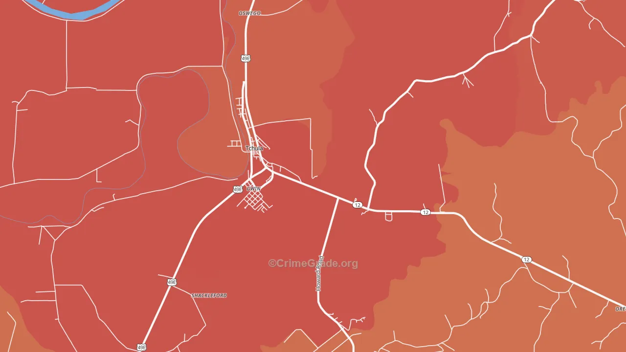 Gwin, MS Map of Murder Rates