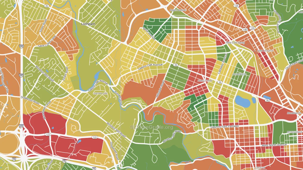 Gwynn Oak, MD Map of Murder Rates