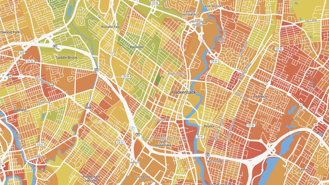 Hackensack, NJ Map of Murder Rates