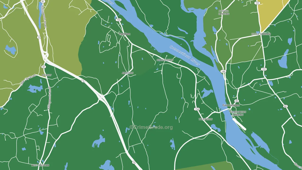 Haddam, CT Map of Murder Rates