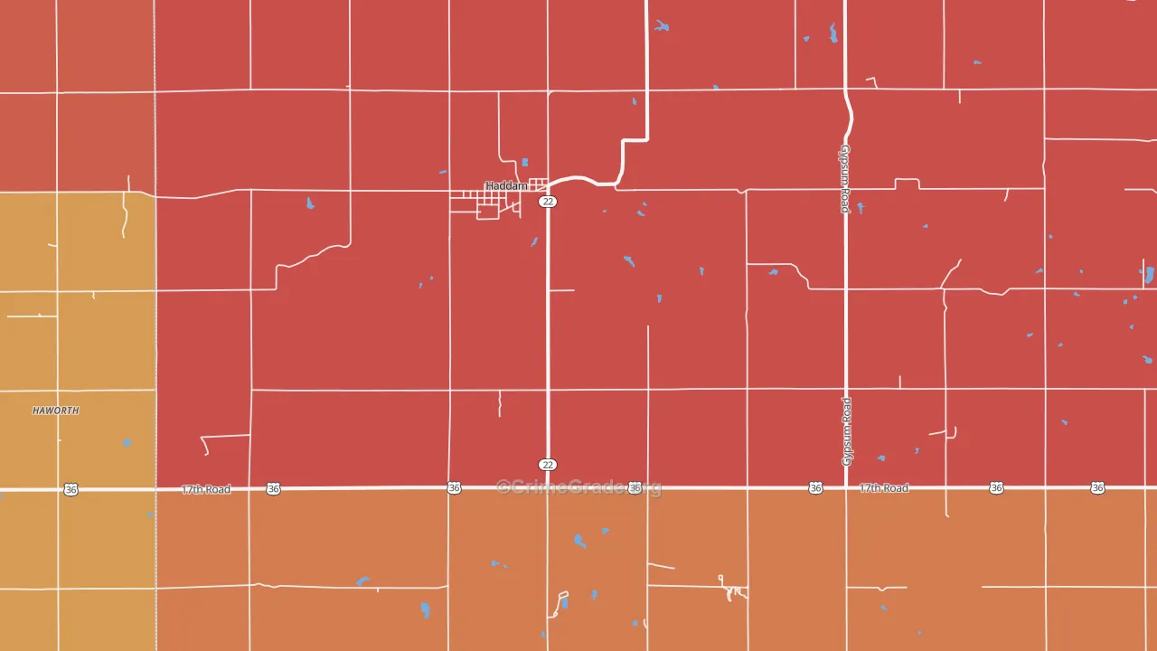 Haddam, KS Map of Murder Rates