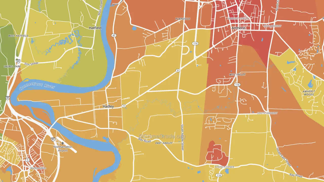 Hadley, MA Map of Murder Rates