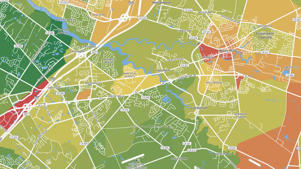 Hainesport, NJ Map of Murder Rates