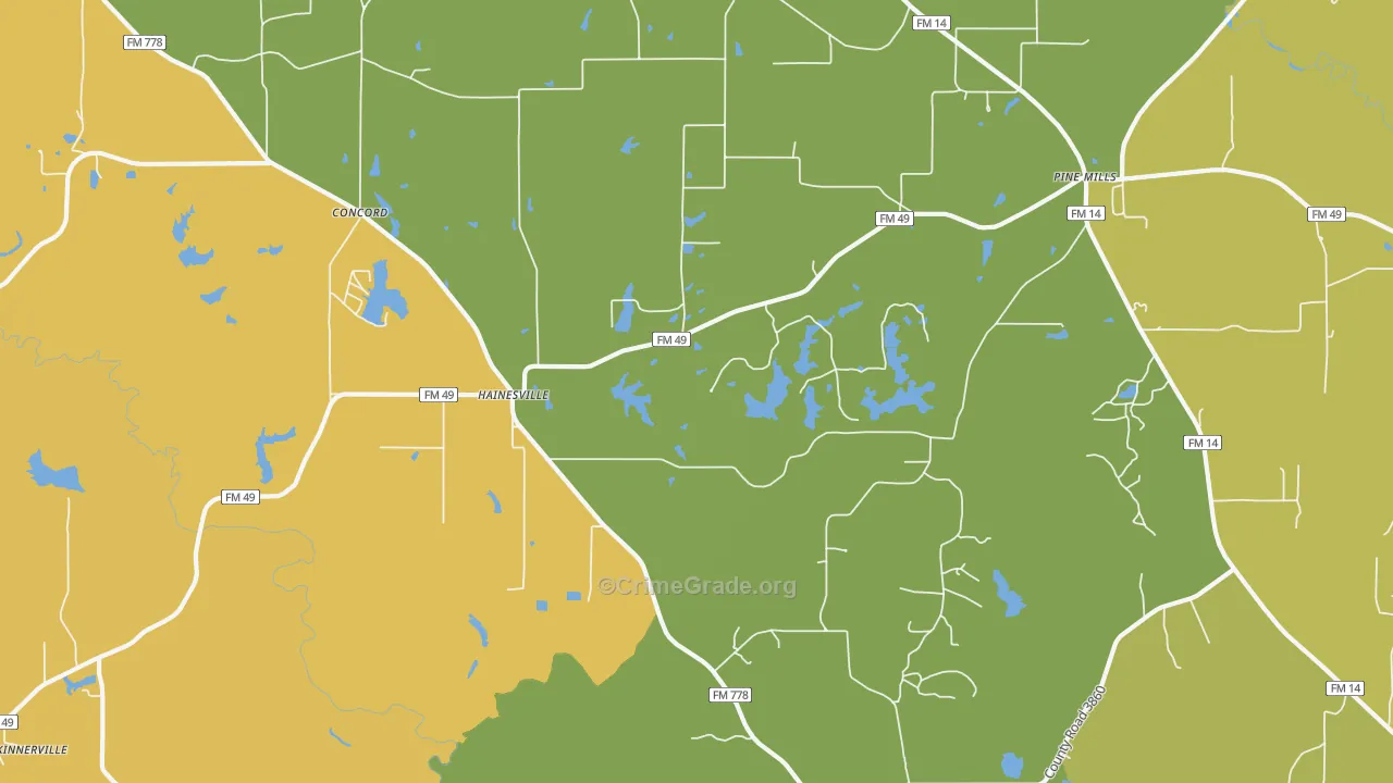 Hainesville, TX Map of Murder Rates