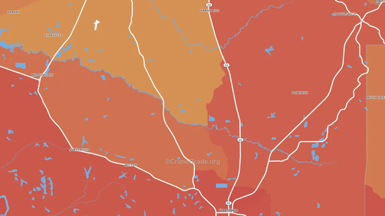 Hale County, AL Map of Murder Rates