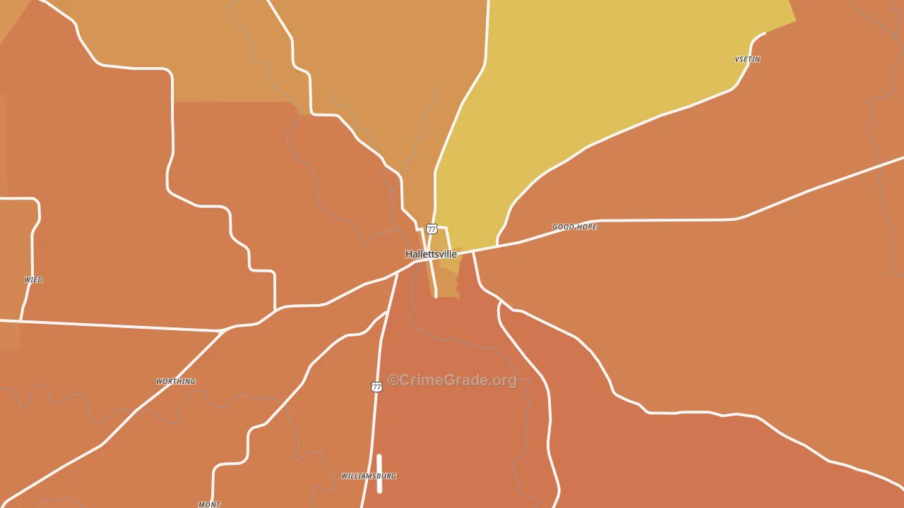 Hallettsville, TX Map of Murder Rates