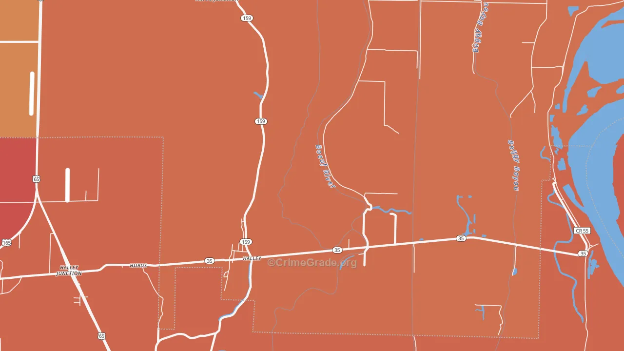 Halley, AR Map of Murder Rates