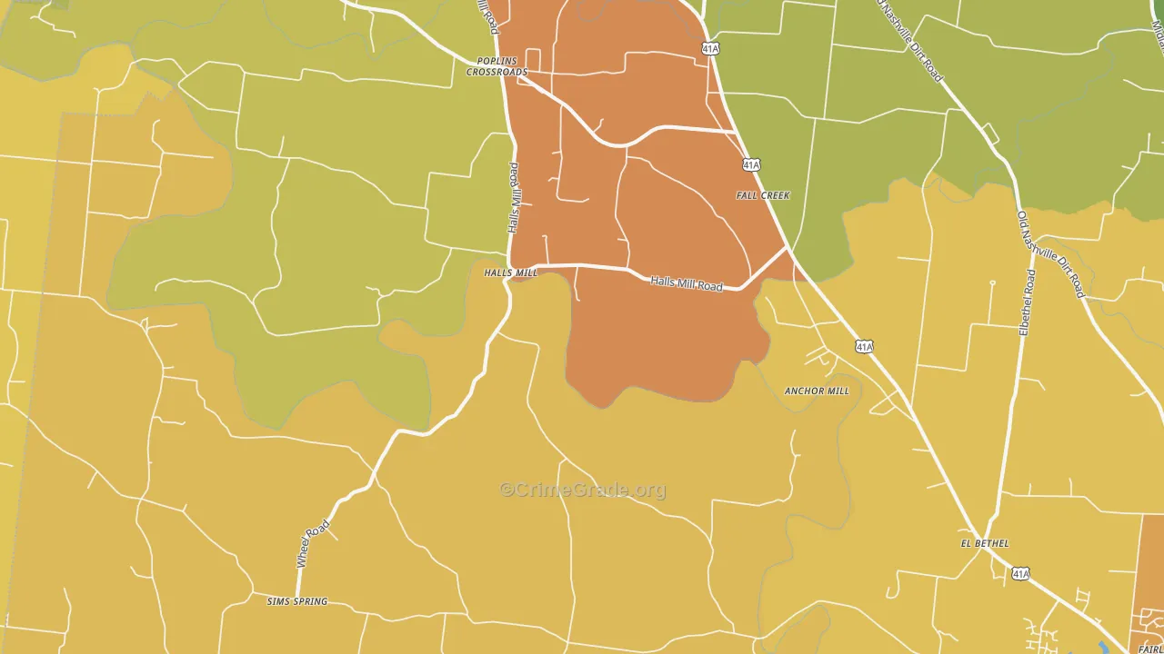 Halls Mill, TN Map of Murder Rates