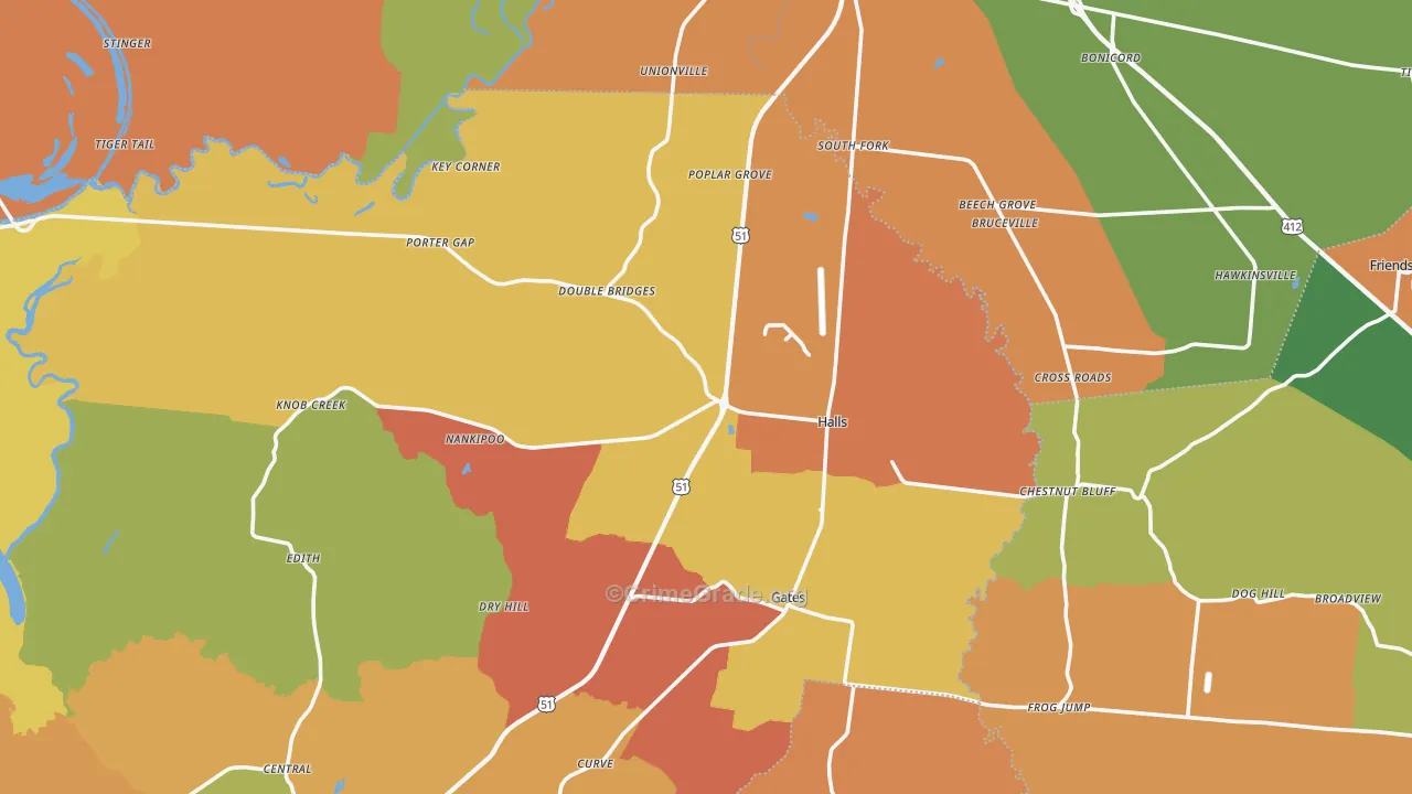 Halls, TN Map of Murder Rates