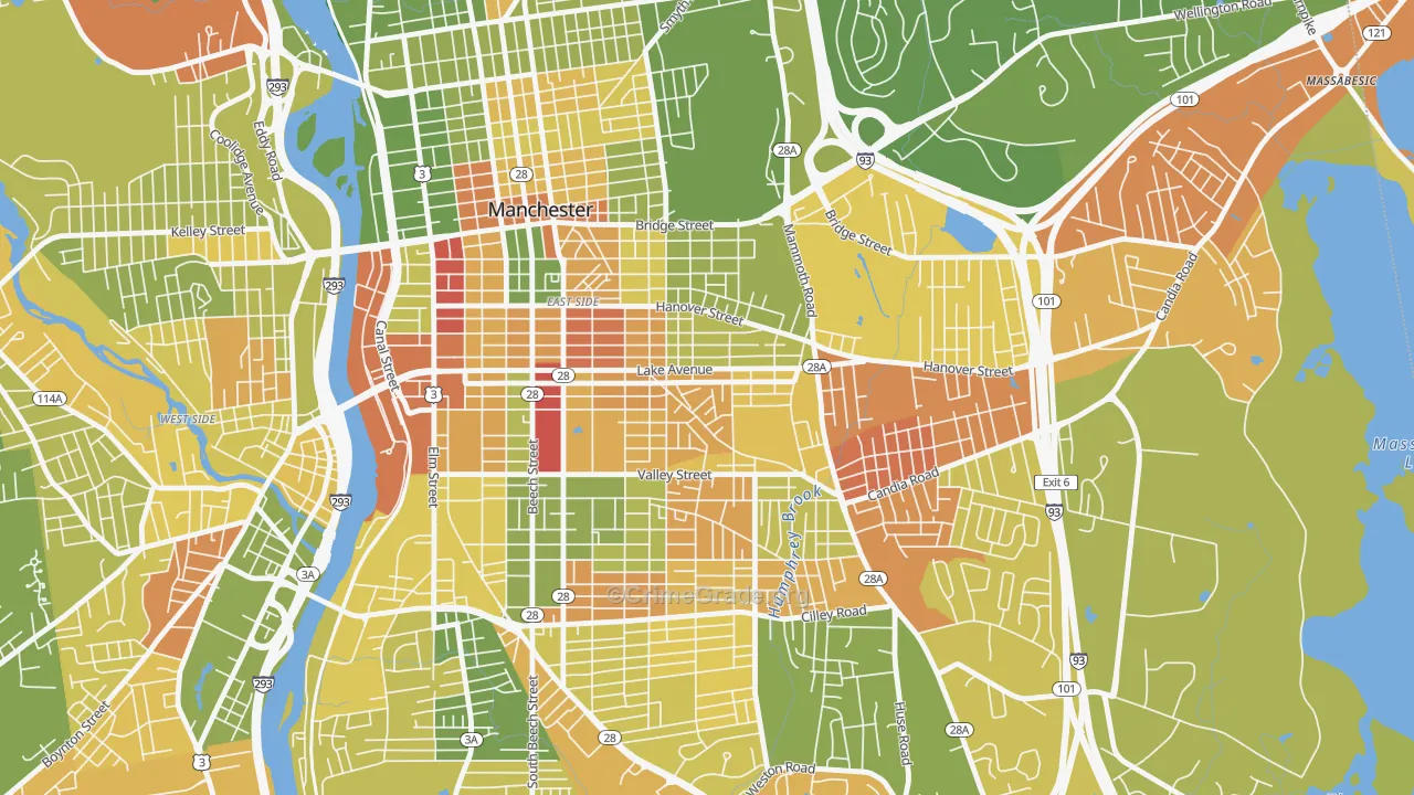 Hallsville, Manchester, NH Map of Murder Rates