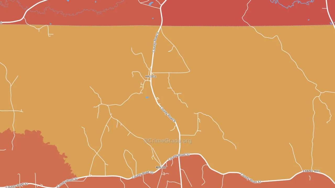 Halsell, AL Map of Murder Rates