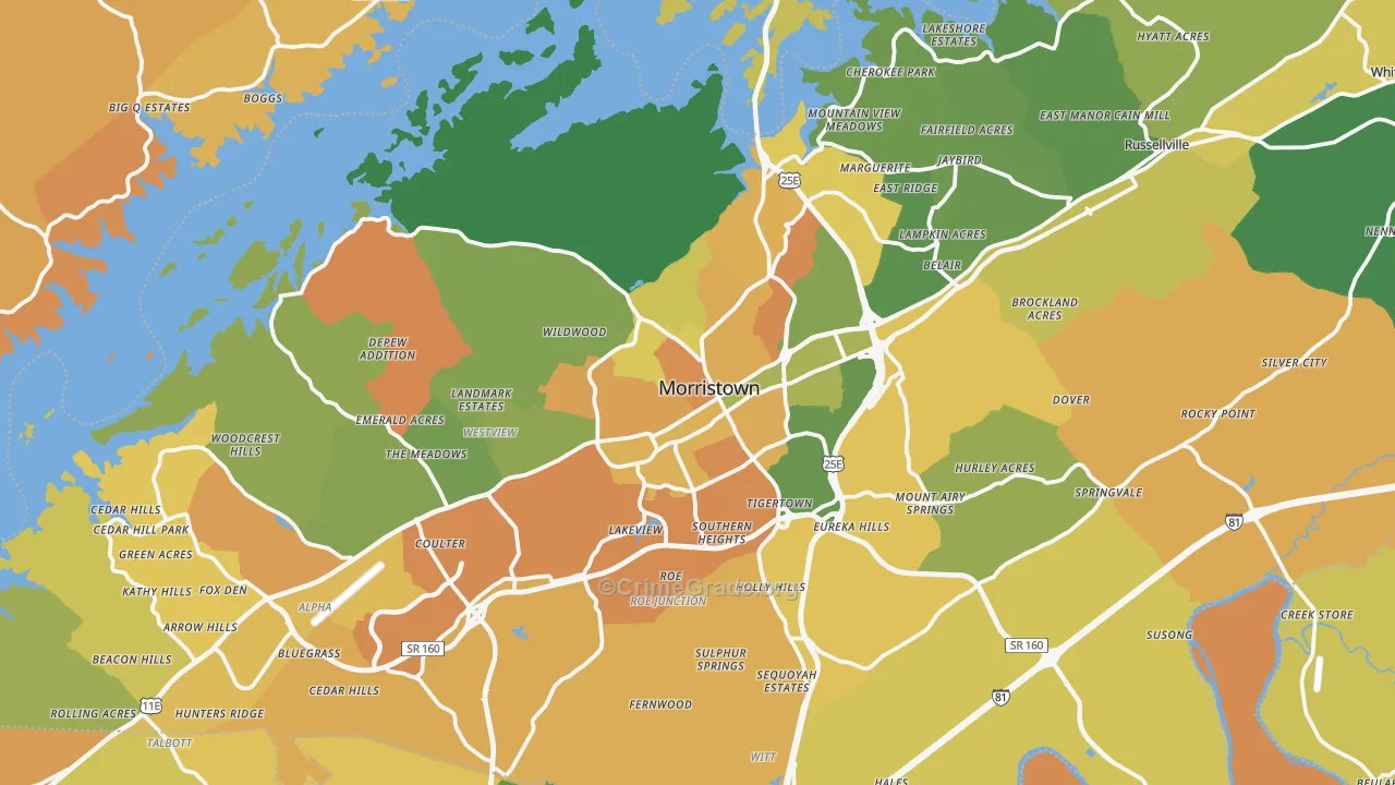 Hamblen County, TN Map of Murder Rates