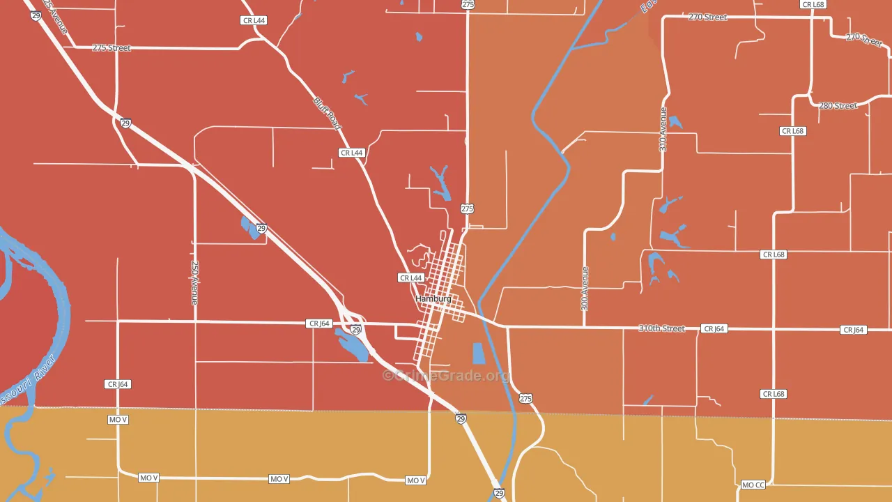 Hamburg, IA Map of Murder Rates