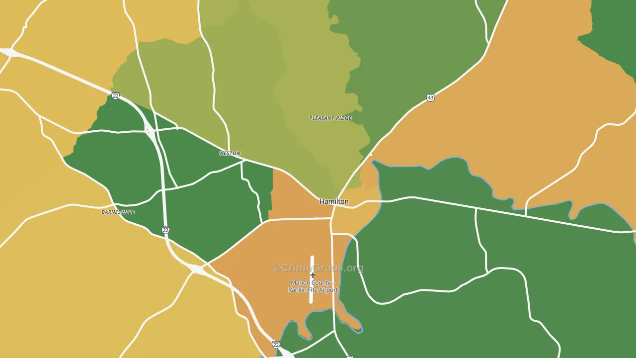 Hamilton, AL Map of Murder Rates