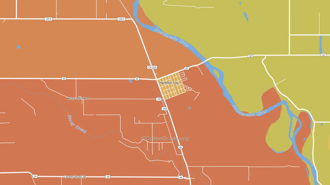 Hamilton City, CA Map of Murder Rates