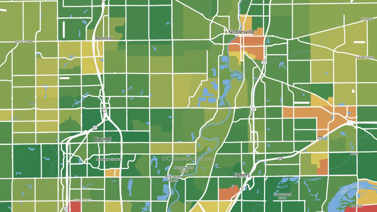 Hamilton County, IN Map of Murder Rates