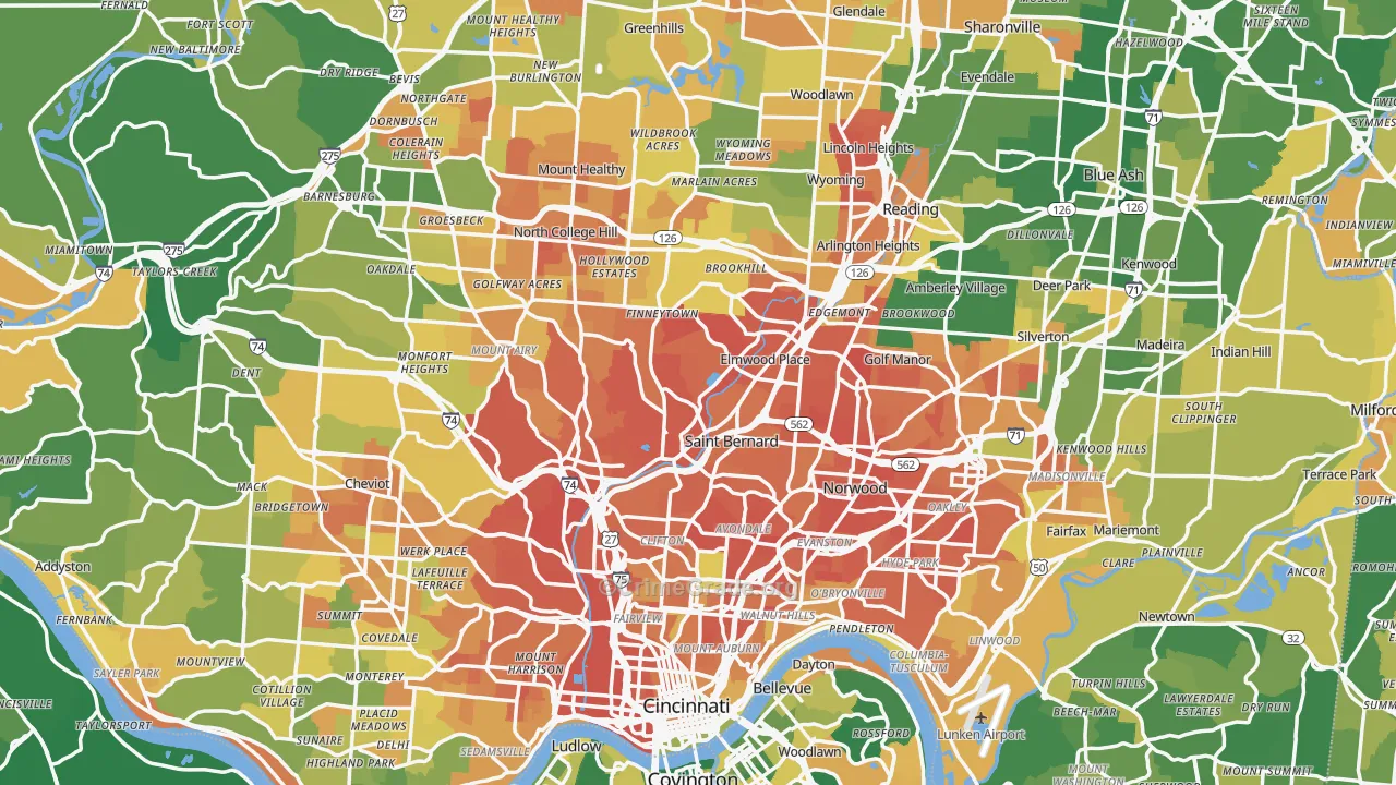 Hamilton County, OH Map of Murder Rates