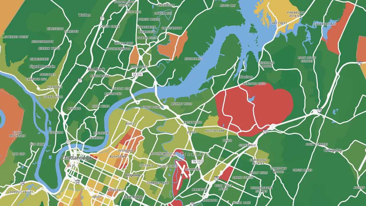 Hamilton County, TN Map of Murder Rates