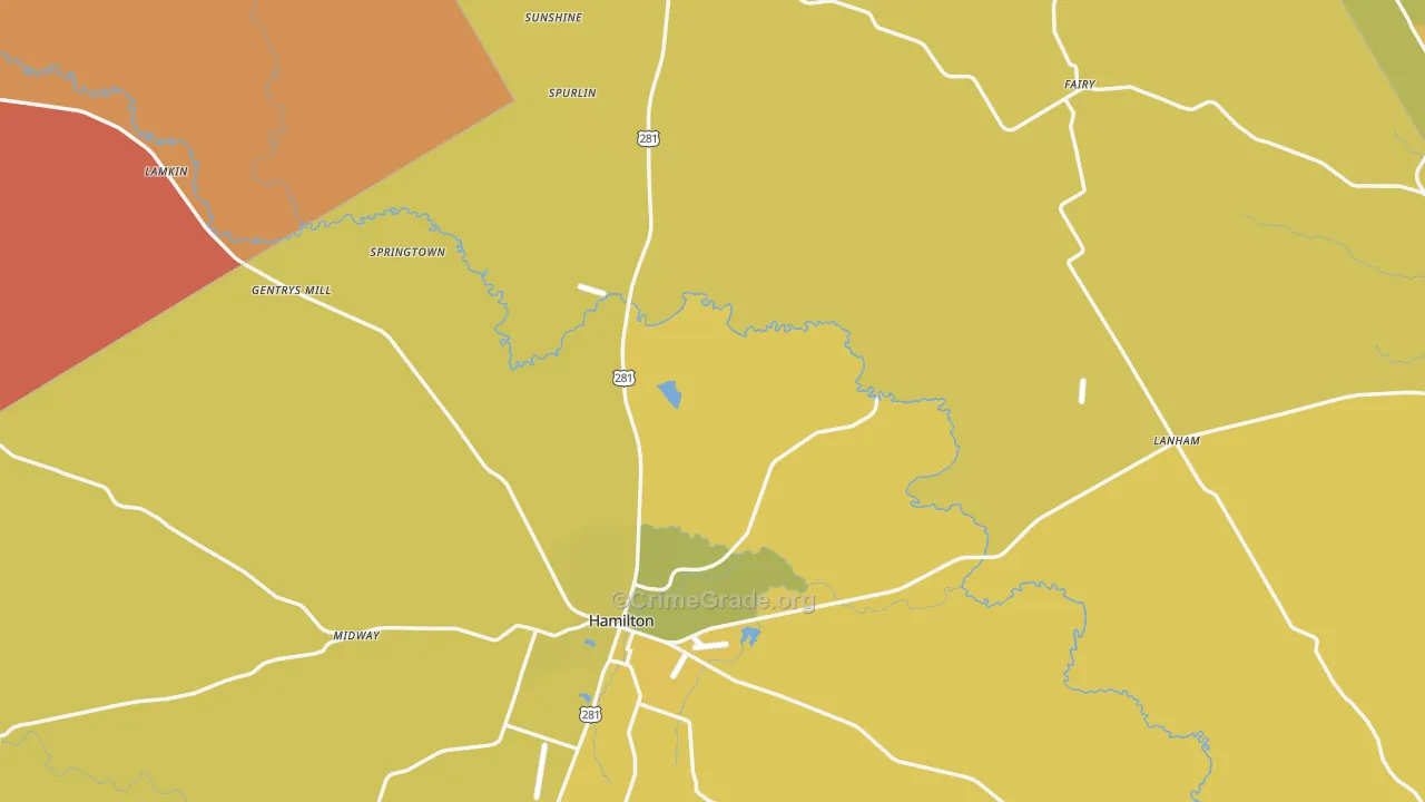 Hamilton County, TX Map of Murder Rates