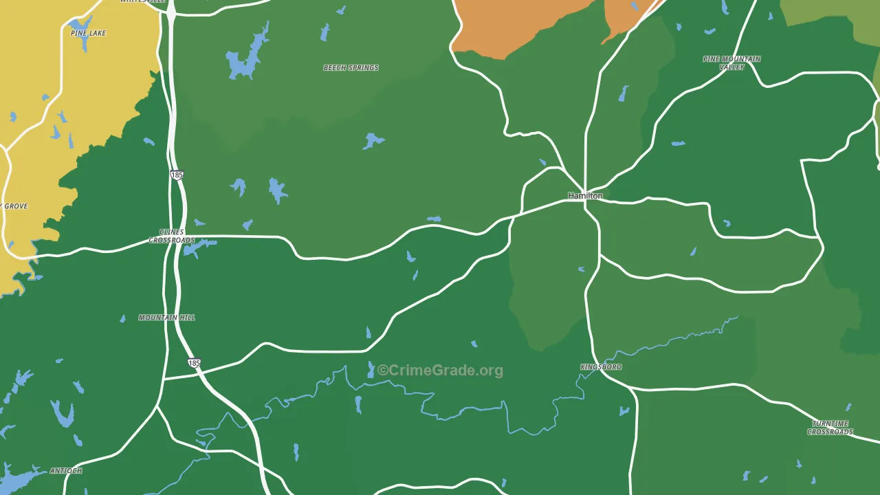 Hamilton, GA Map of Murder Rates