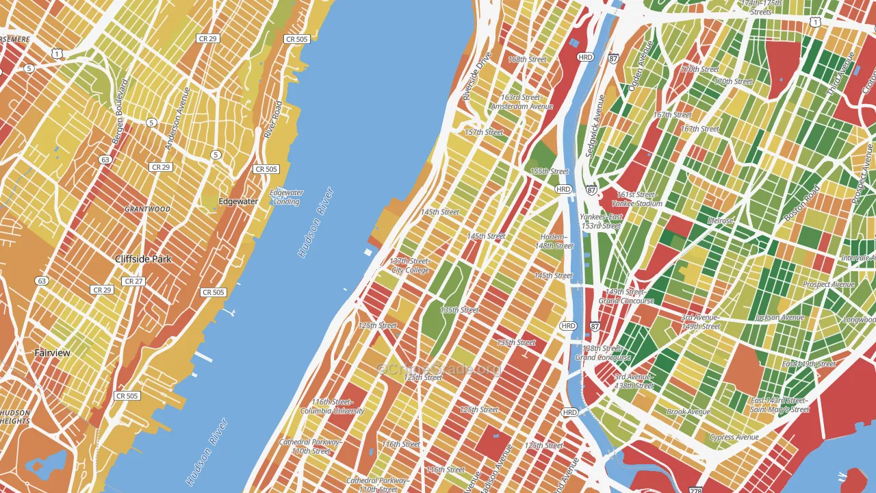 Hamilton Heights, Manhattan, NY Map of Murder Rates