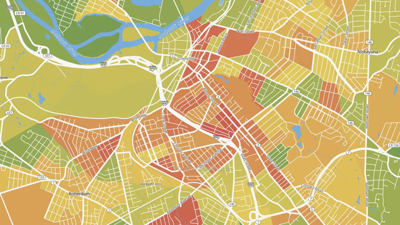 Hamilton Hills, Schenectady, NY Map of Murder Rates