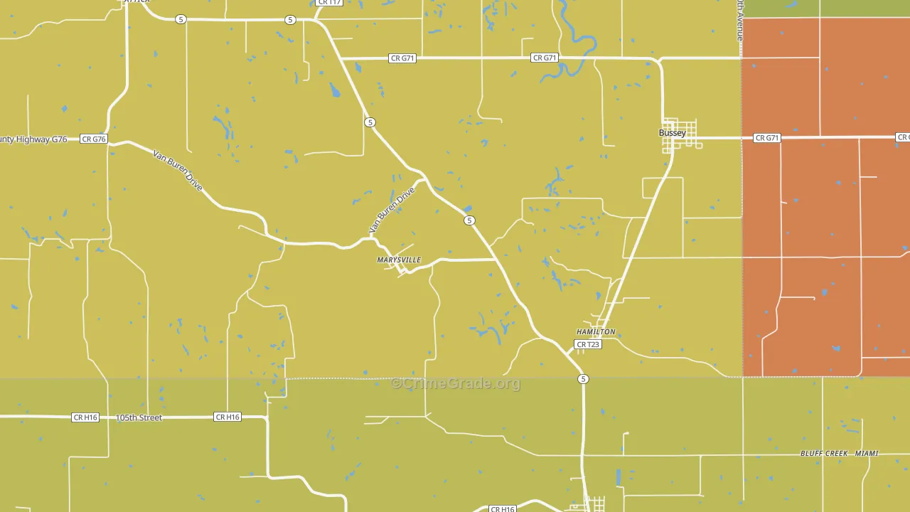 Hamilton, IA Map of Murder Rates