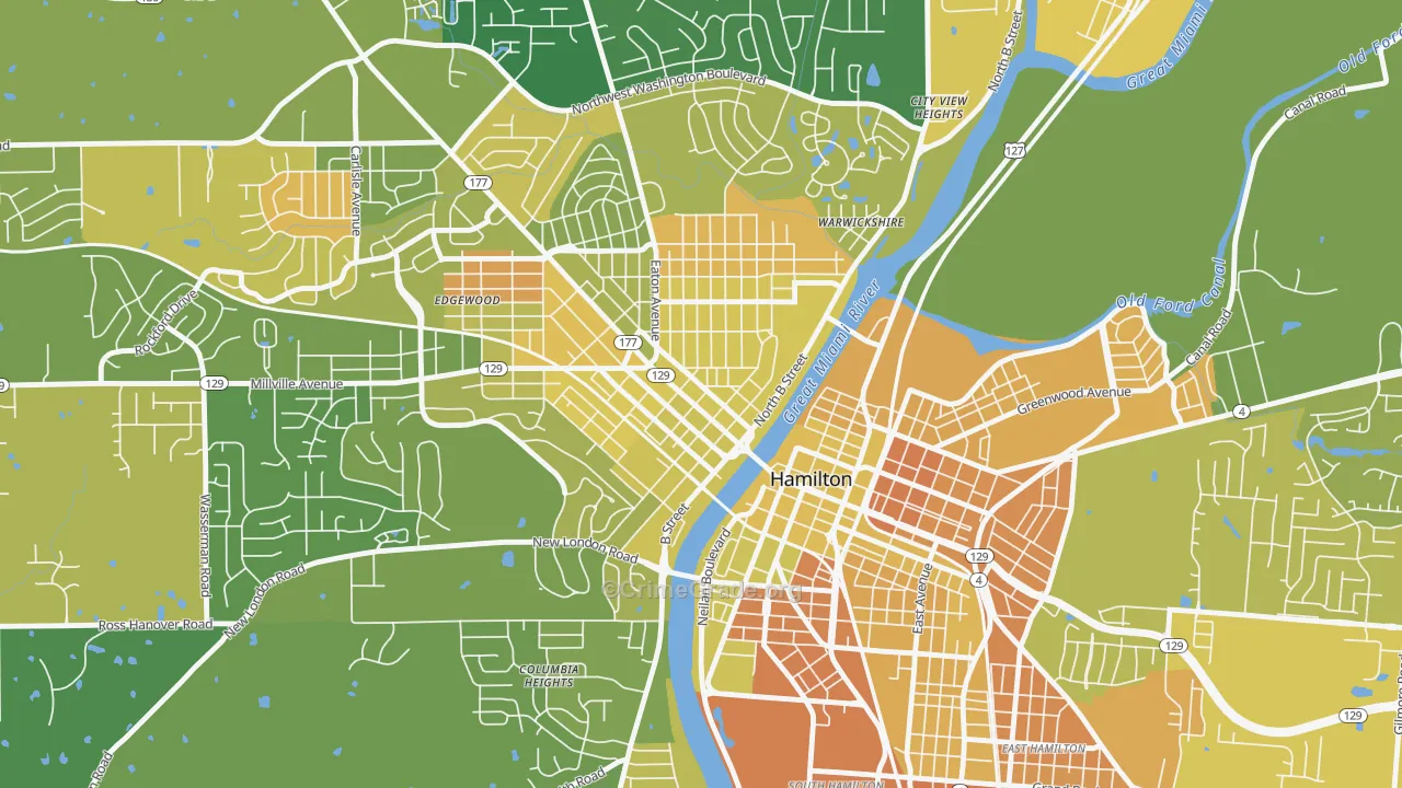 Hamilton Main Street Historic District, Hamilton, OH Map of Murder Rates
