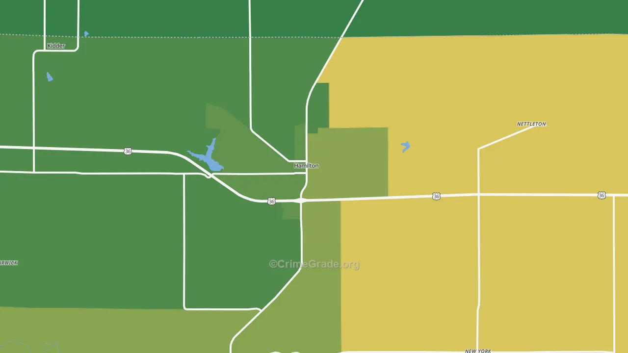 Hamilton, MO Map of Murder Rates