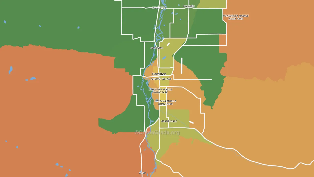 Hamilton, MT Map of Murder Rates