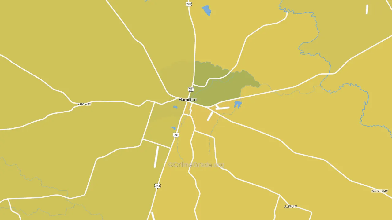 Hamilton, TX Map of Murder Rates