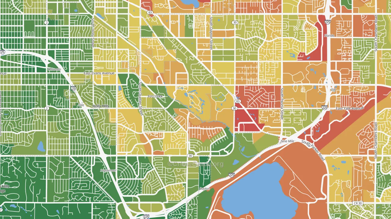 Hampden, Denver, CO Map of Murder Rates