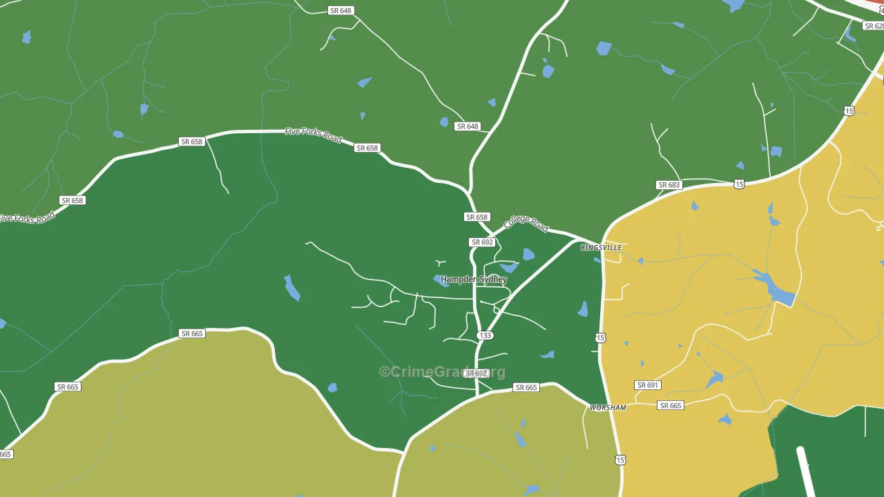 Hampden-Sydney, VA Map of Murder Rates