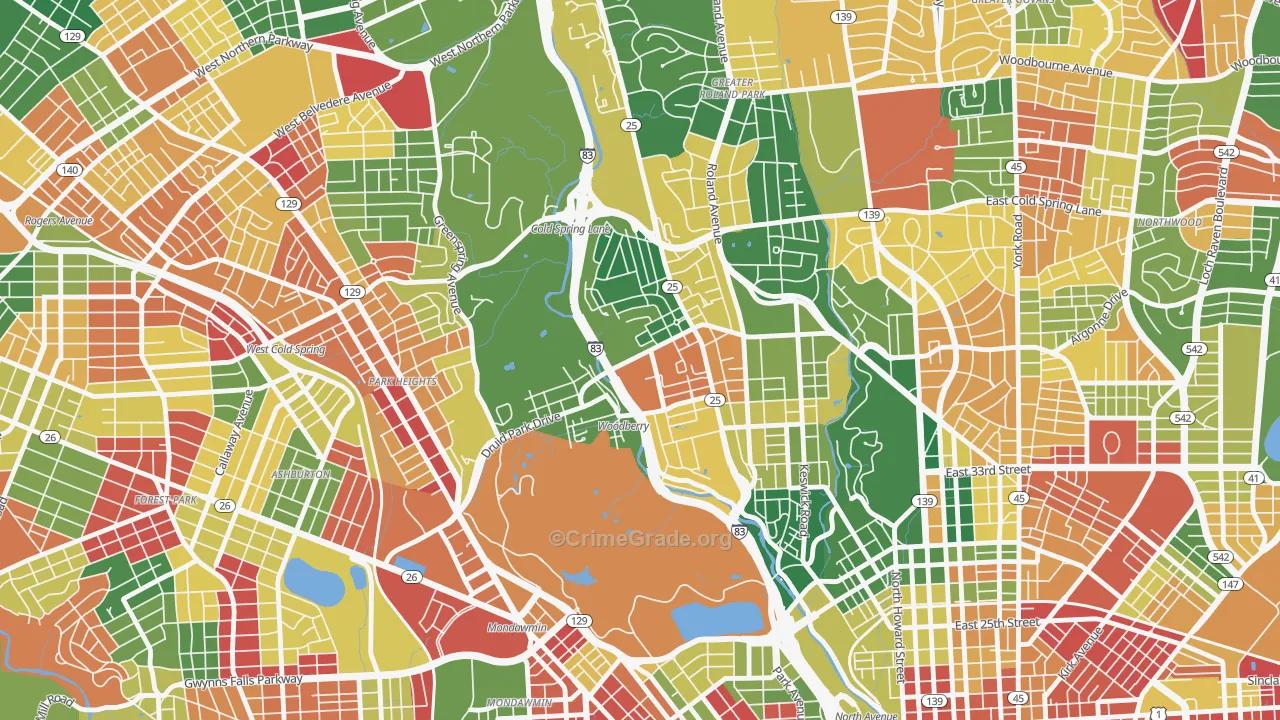 Hampden-Woodberry-Remington, Baltimore, MD Map of Murder Rates