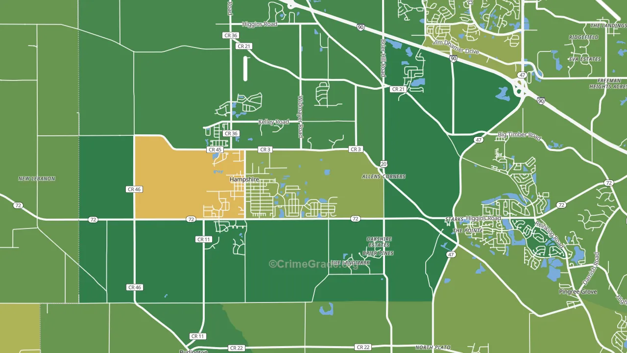 Hampshire, IL Map of Murder Rates