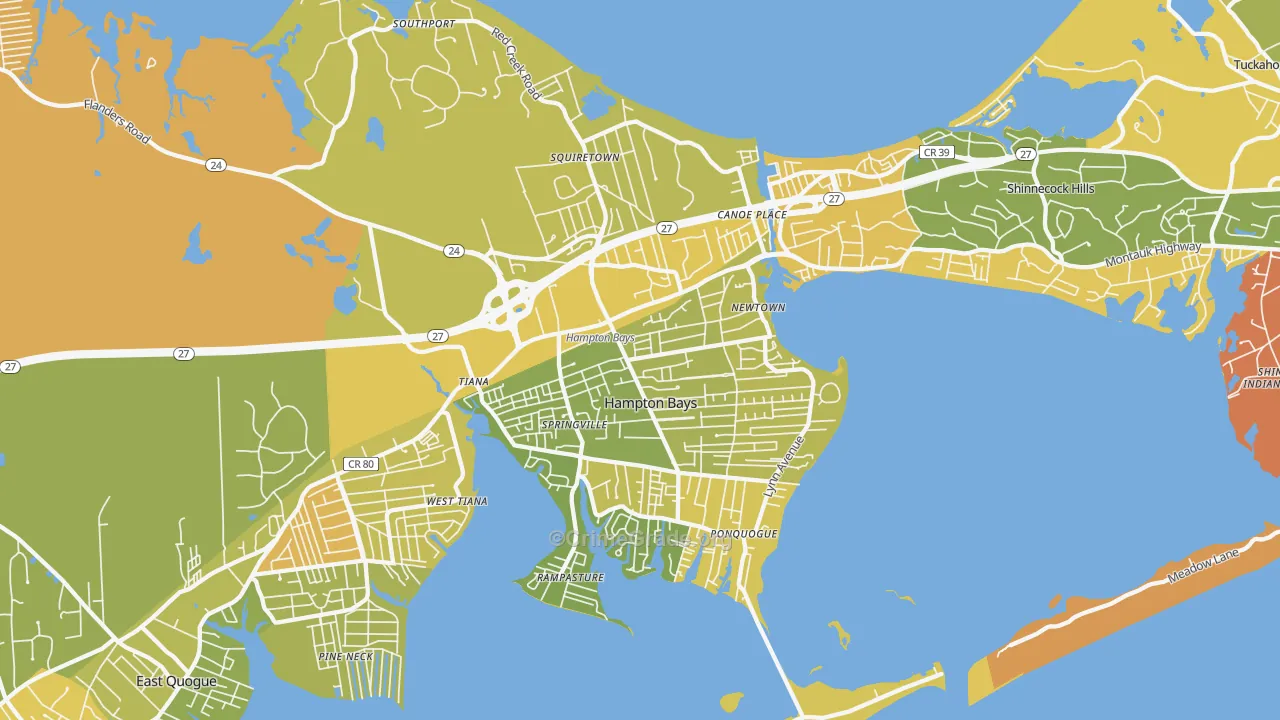 Hampton Bays, NY Map of Murder Rates