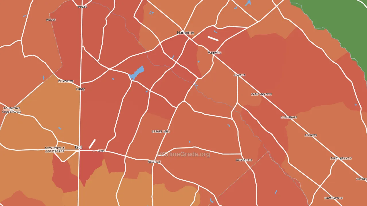 Hampton County, SC Map of Murder Rates