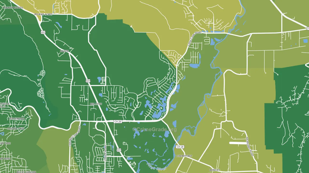 Hampton Cove, Owens Cross Roads, AL Map of Murder Rates
