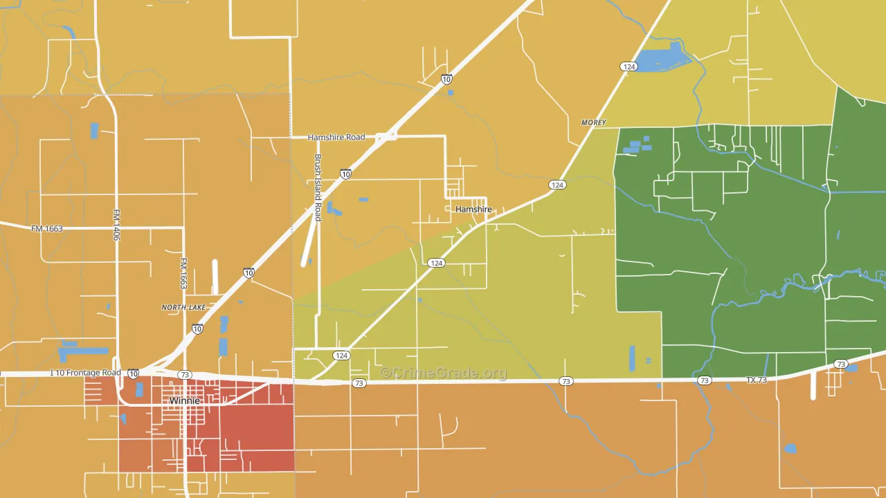 Hamshire, TX Map of Murder Rates
