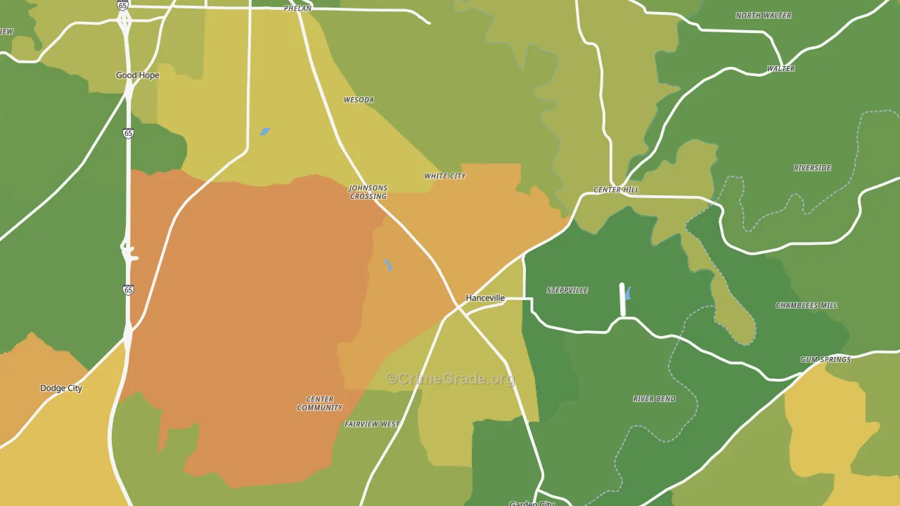 Hanceville, AL Map of Murder Rates