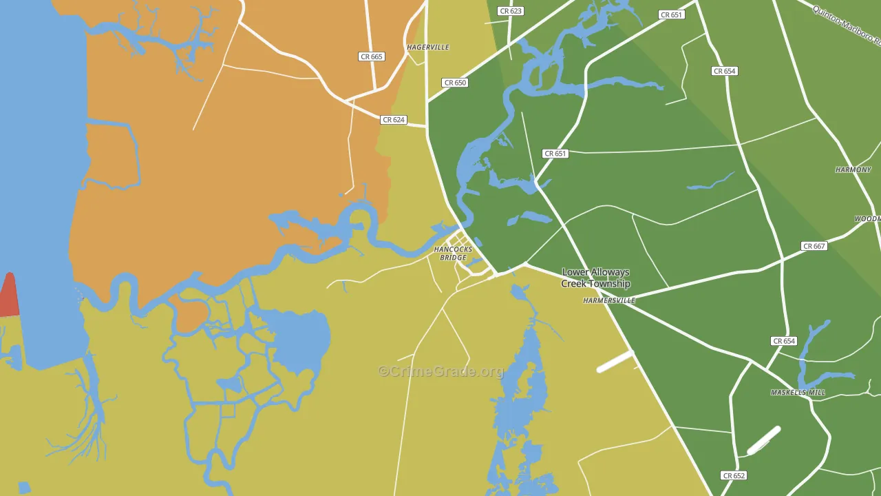 Hancocks Bridge, NJ Map of Murder Rates