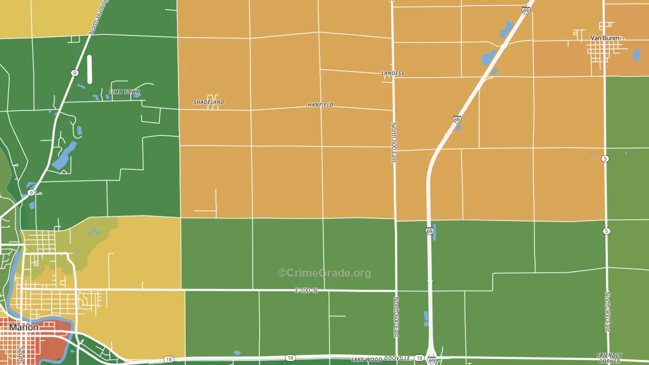 Hanfield, IN Map of Murder Rates
